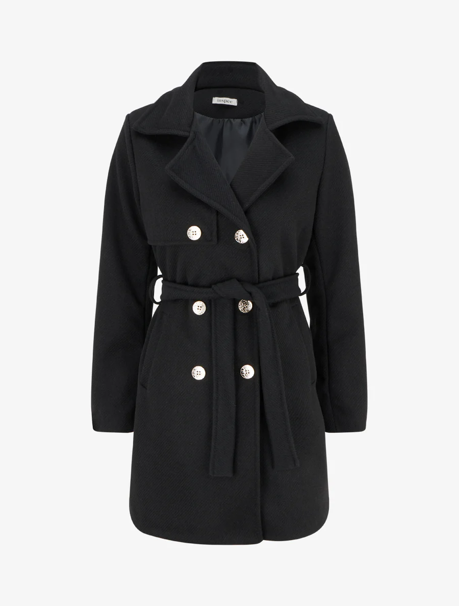 Manteau droit et croisé à boutons - Noir