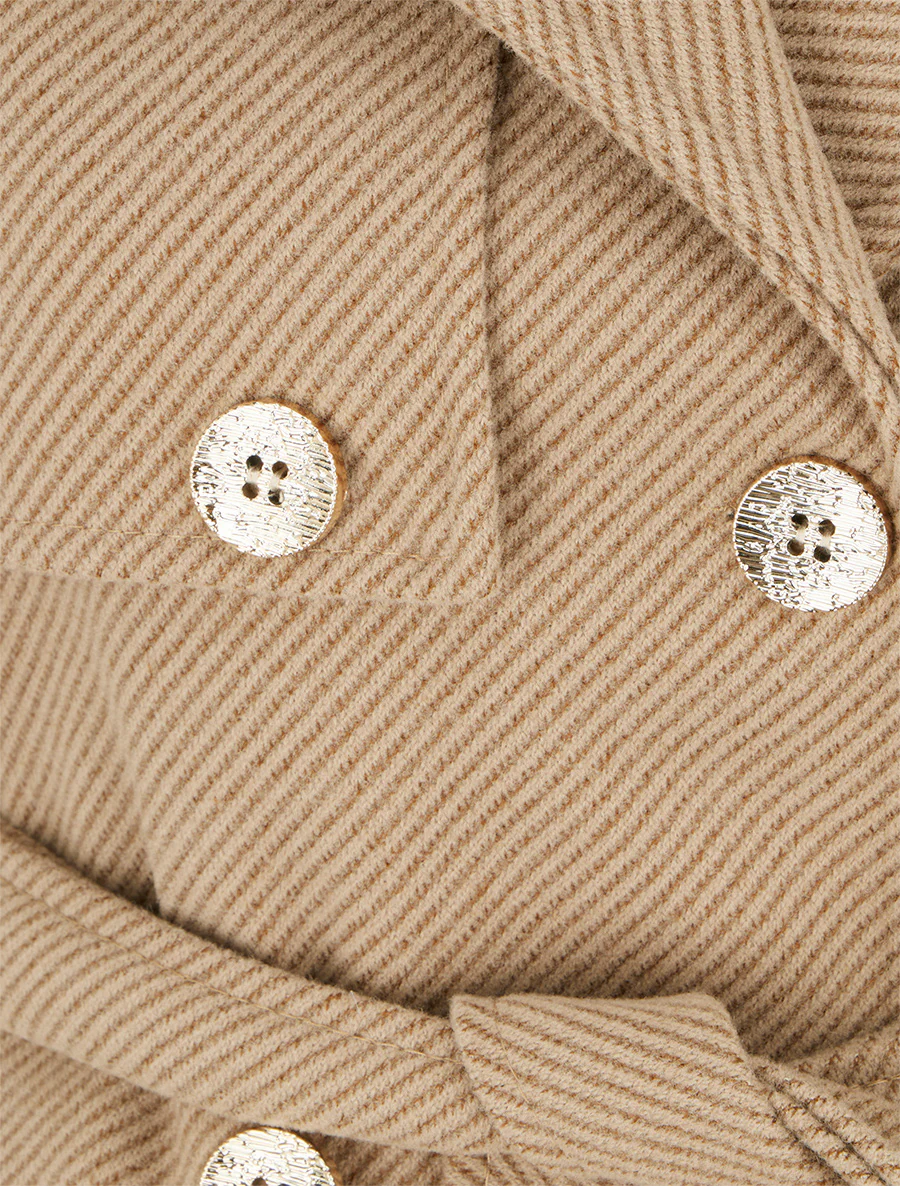 Manteau droit et croisé à boutons - Beige - Image 3
