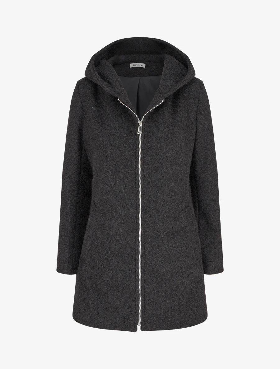 Manteau duveteux à capuche - Noir