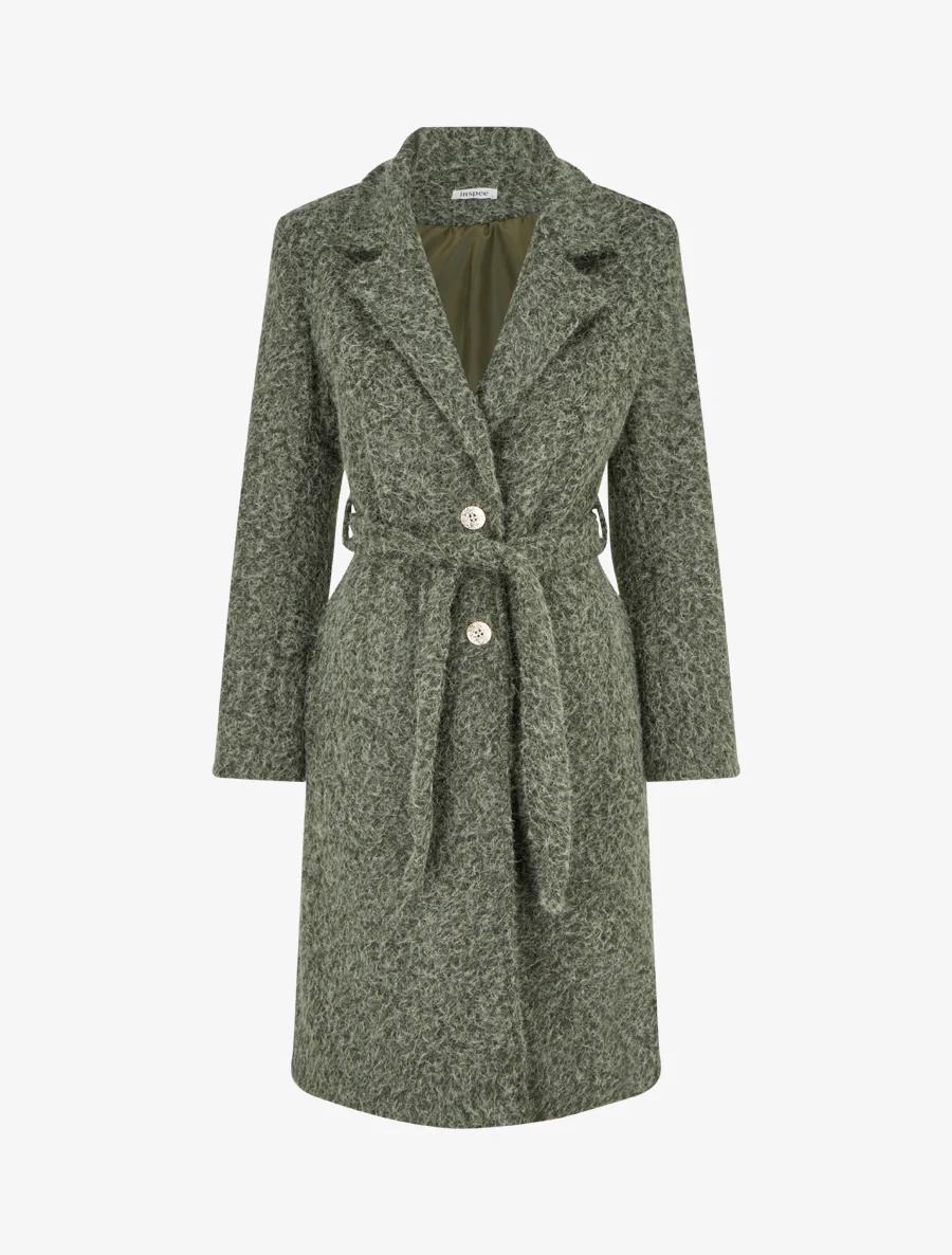 Manteau duveteux à fermeture boutonnée - Kaki