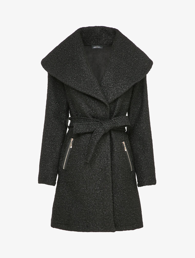 Manteau effet laine bouclée à col large - Noir