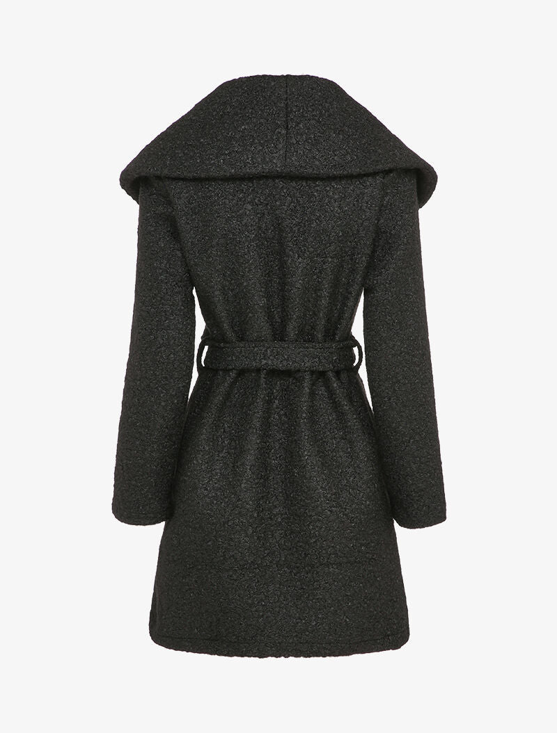 Manteau effet laine bouclée à col large - Noir - Image 2