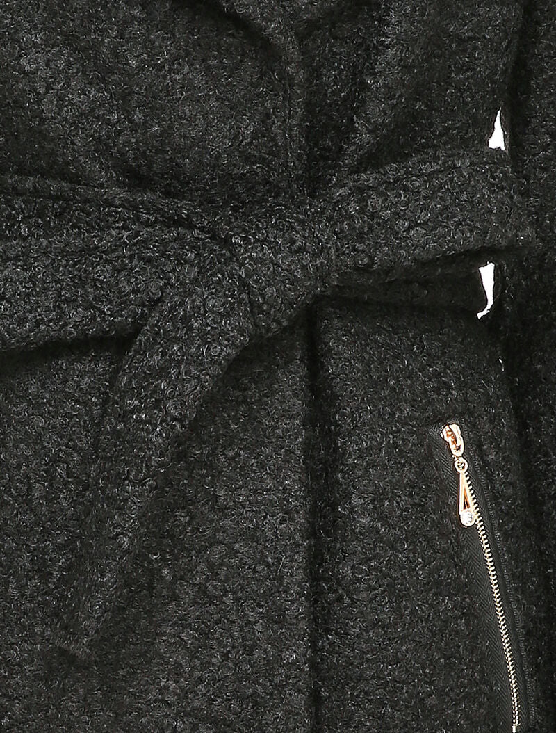 Manteau effet laine bouclée à col large - Noir - Image 3