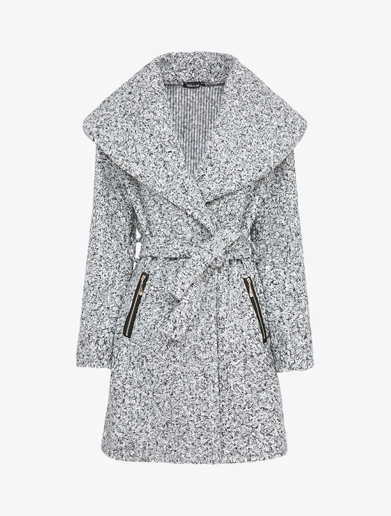 Manteau effet laine bouclée à col large - Gris clair