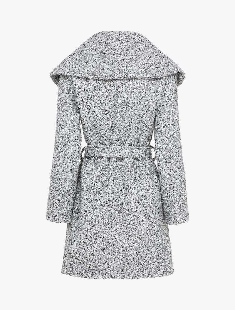 Manteau effet laine bouclée à col large - Gris clair - Image 2