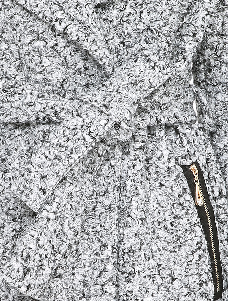 Manteau effet laine bouclée à col large - Gris clair - Image 3