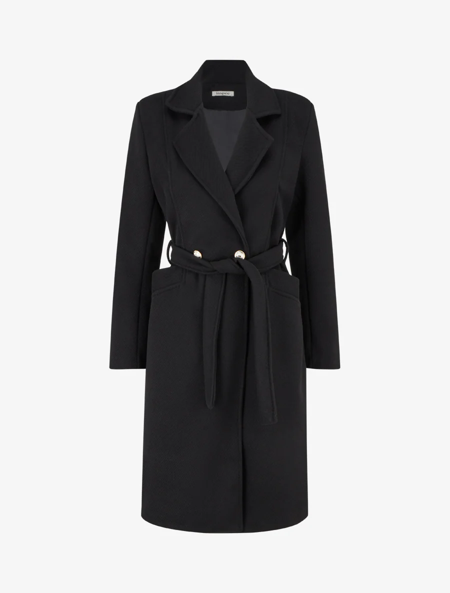 Manteau en laine mélangée à col cranté - Noir