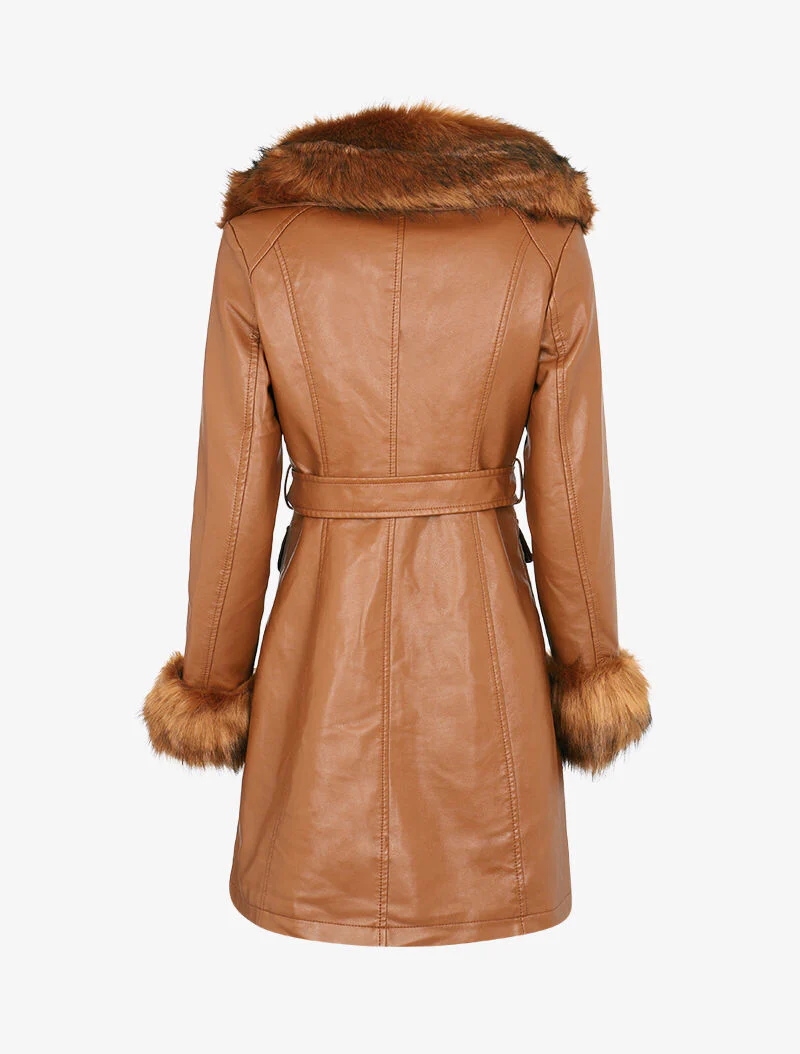 Manteau en simili à bords fourrure - camel - Image 2