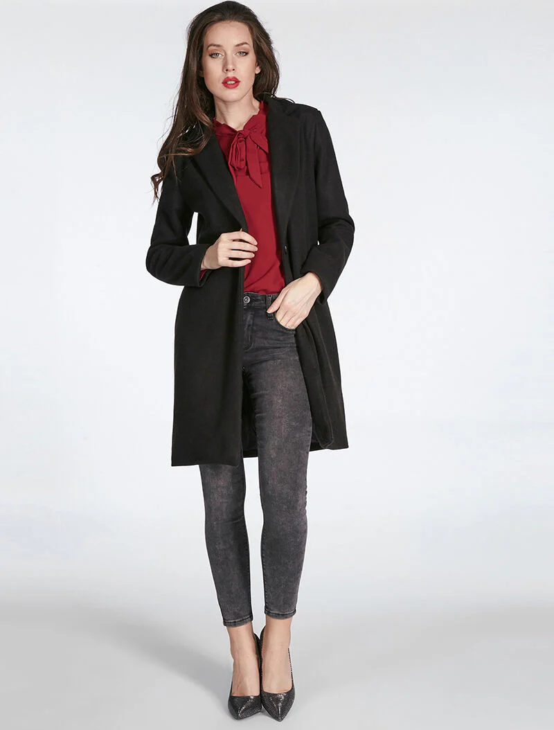 Manteau fermeture un bouton - noir