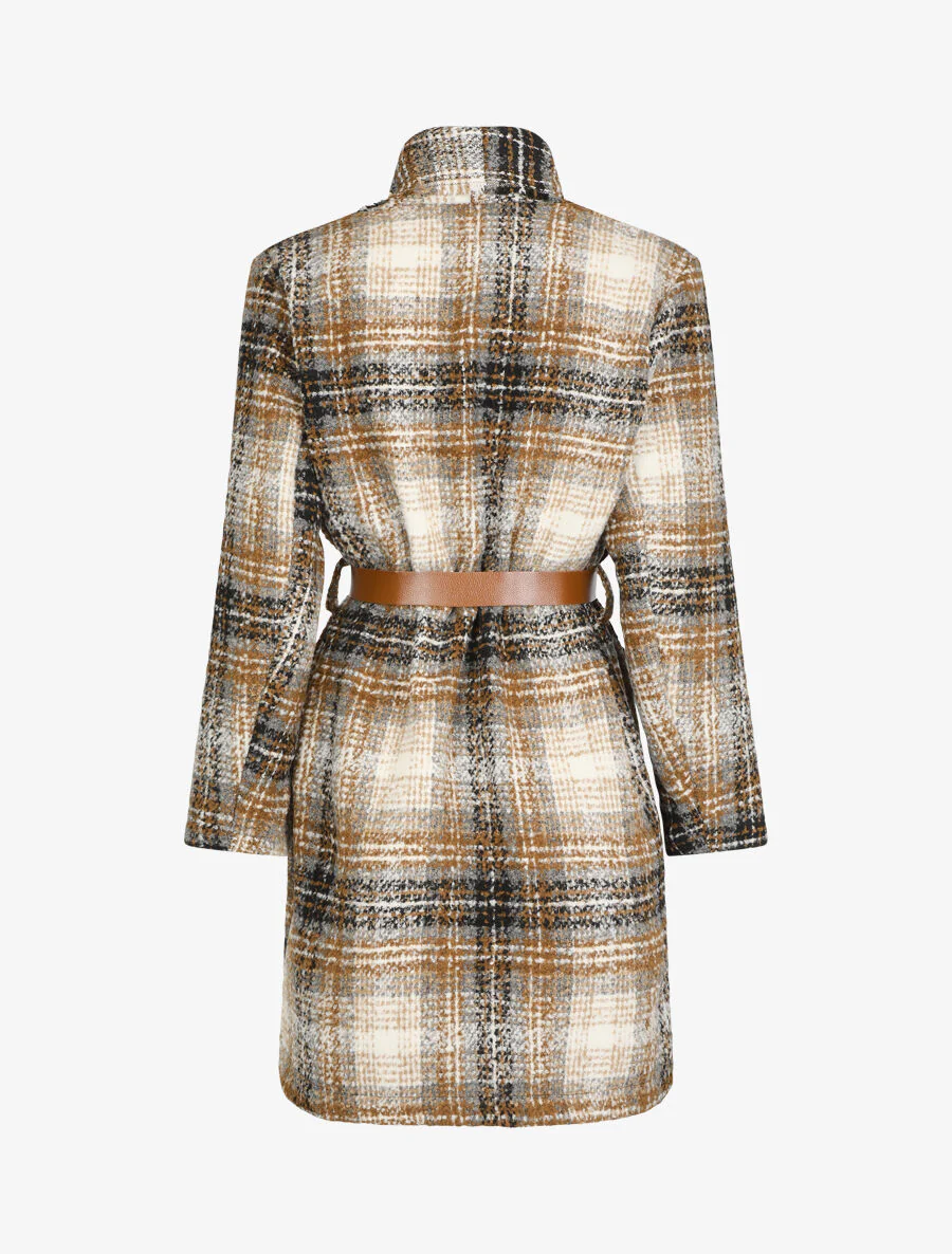 Manteau léger effet tweed motif carreaux - Camel - Image 2