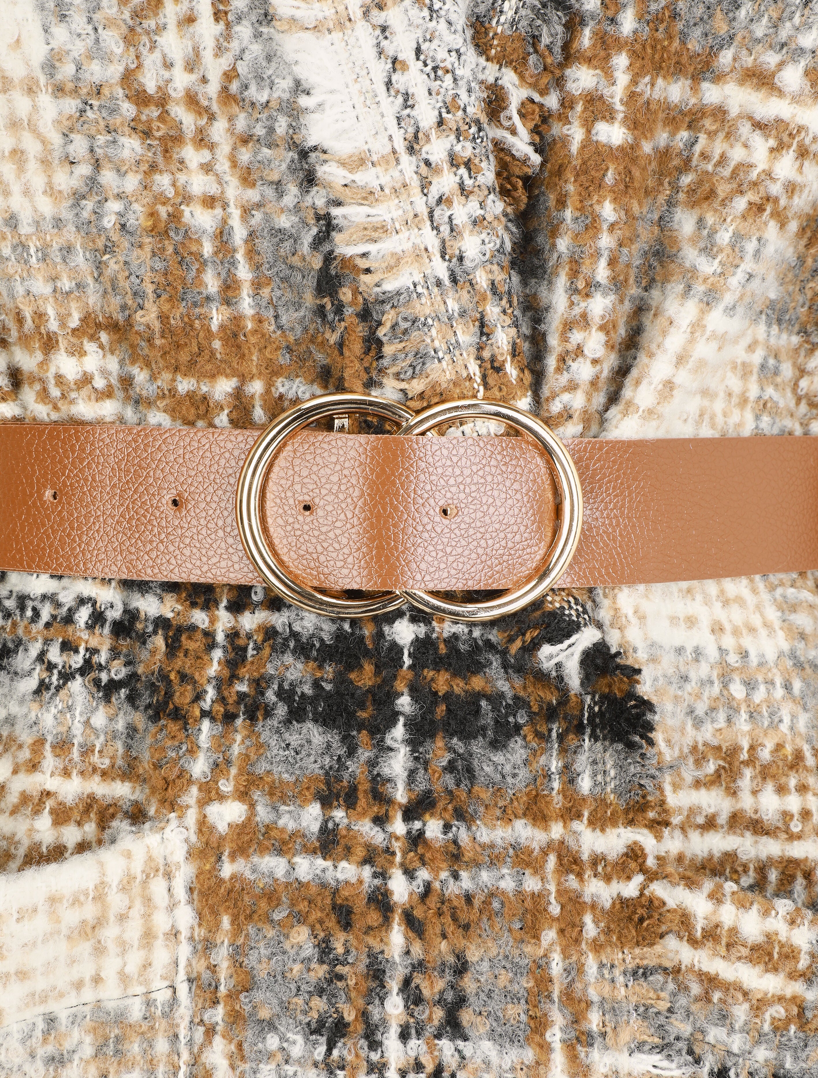 Manteau léger effet tweed motif carreaux - Camel - Image 3