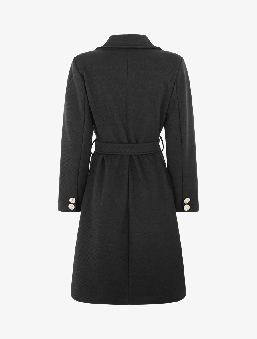 Manteau long à boutons décoratifs dorés - Noir - Image 2