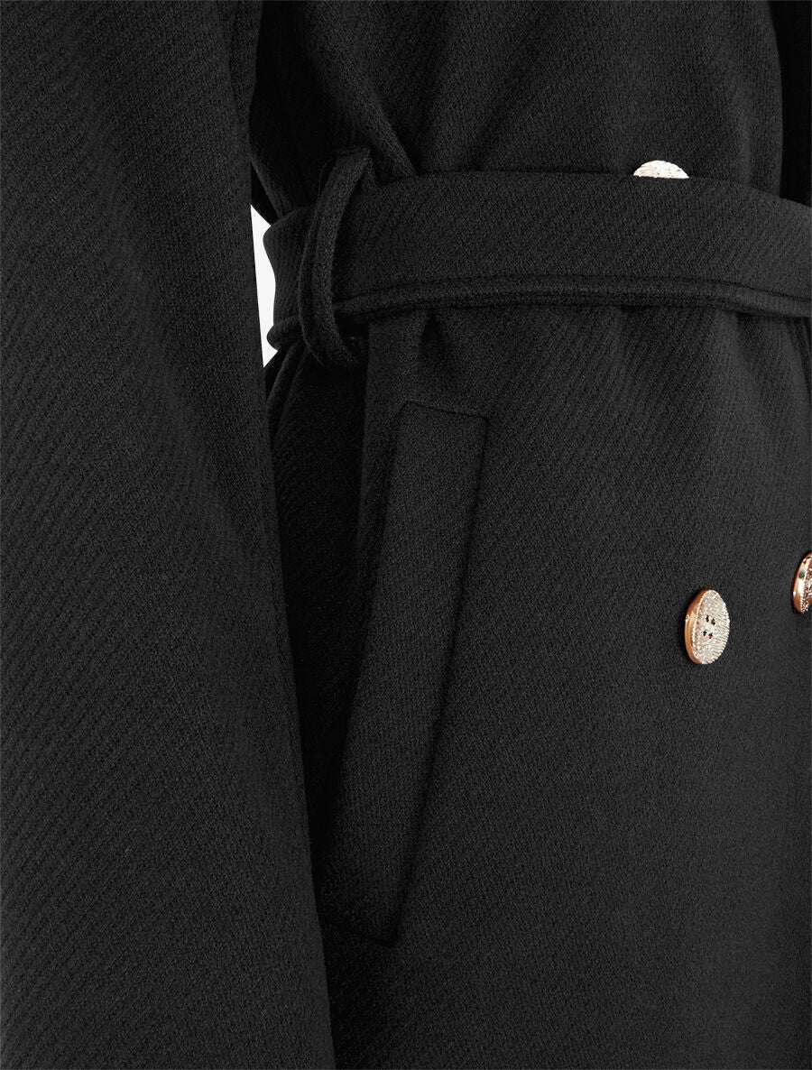 Manteau long à boutons décoratifs dorés - Noir - Image 3
