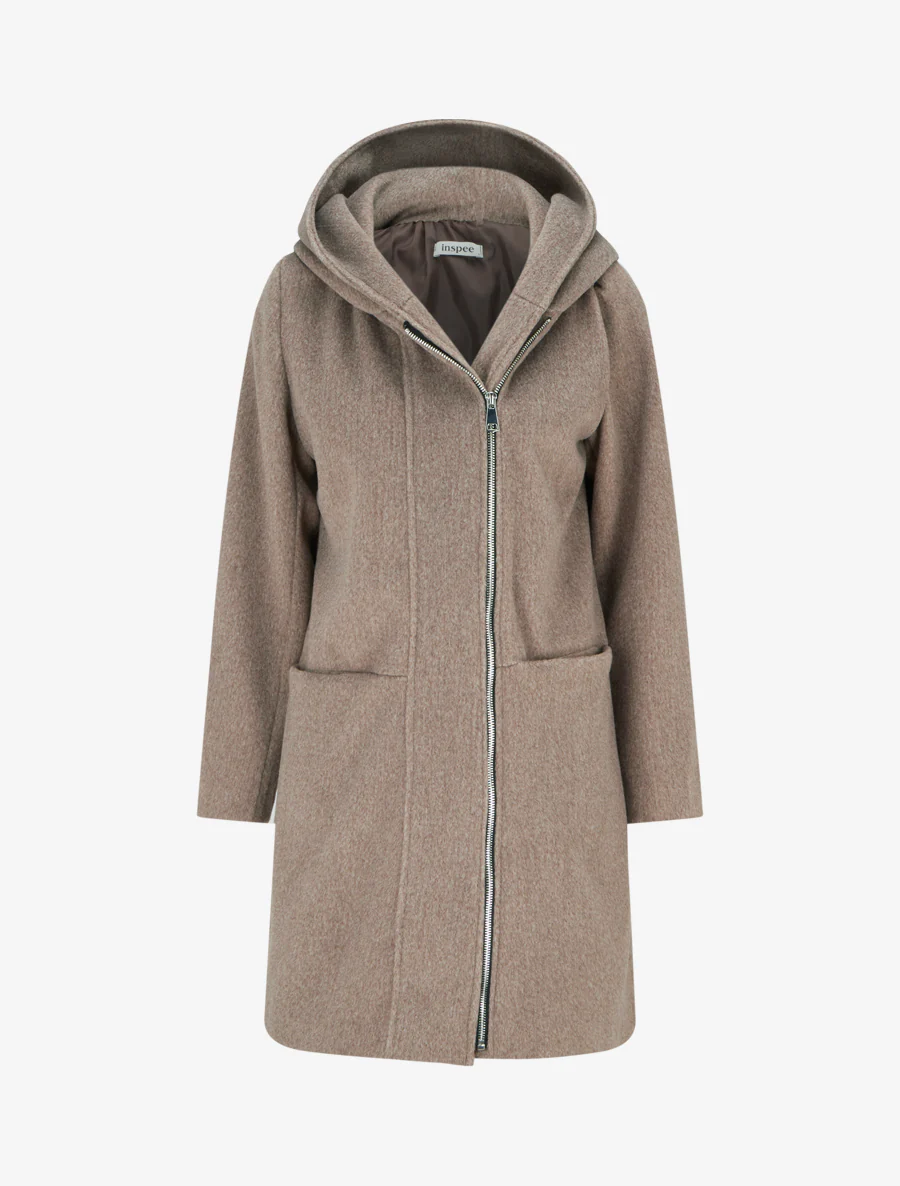 Manteau long à capuche coupe droite - Taupe