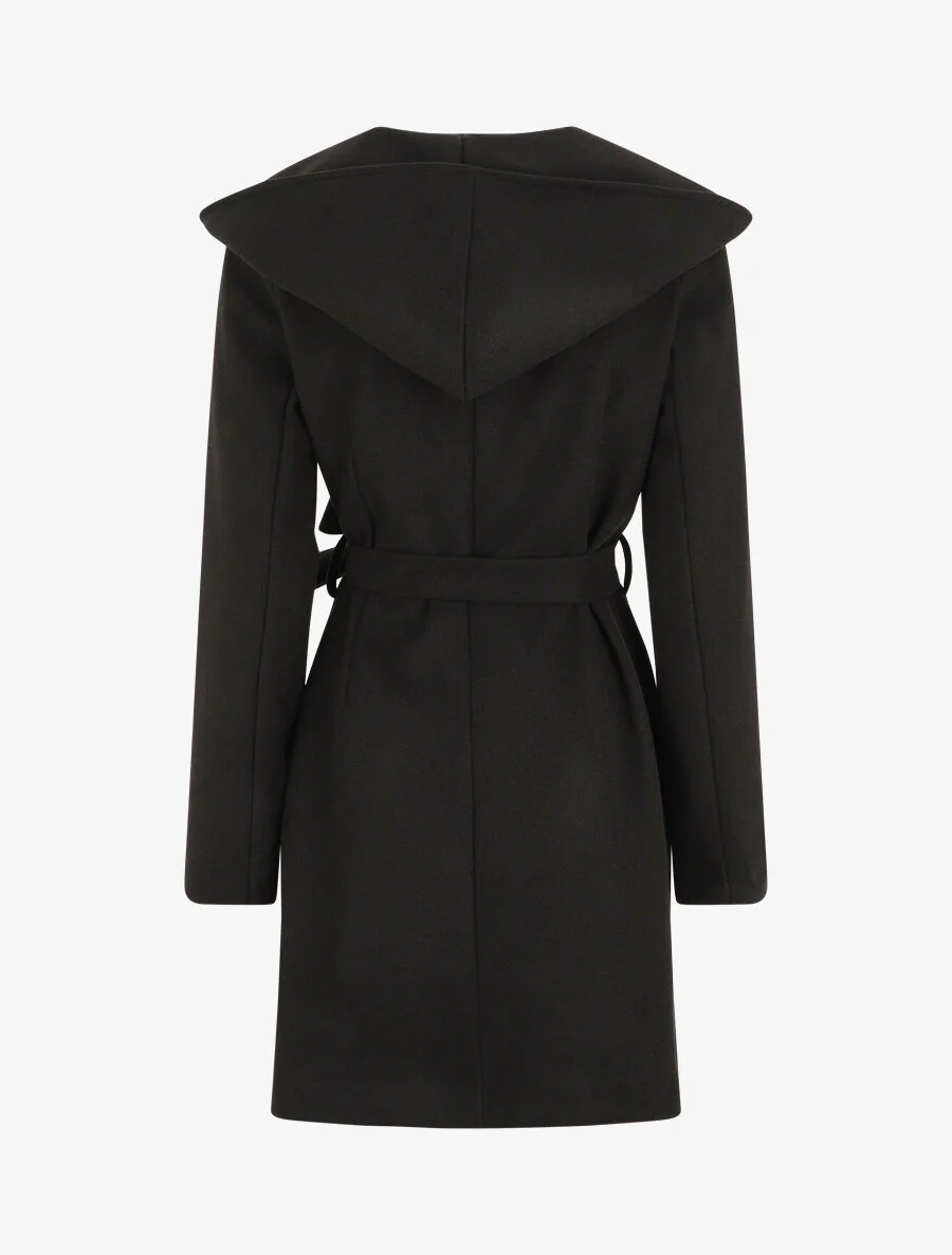 Manteau long à capuche et col châle - Noir - Image 2