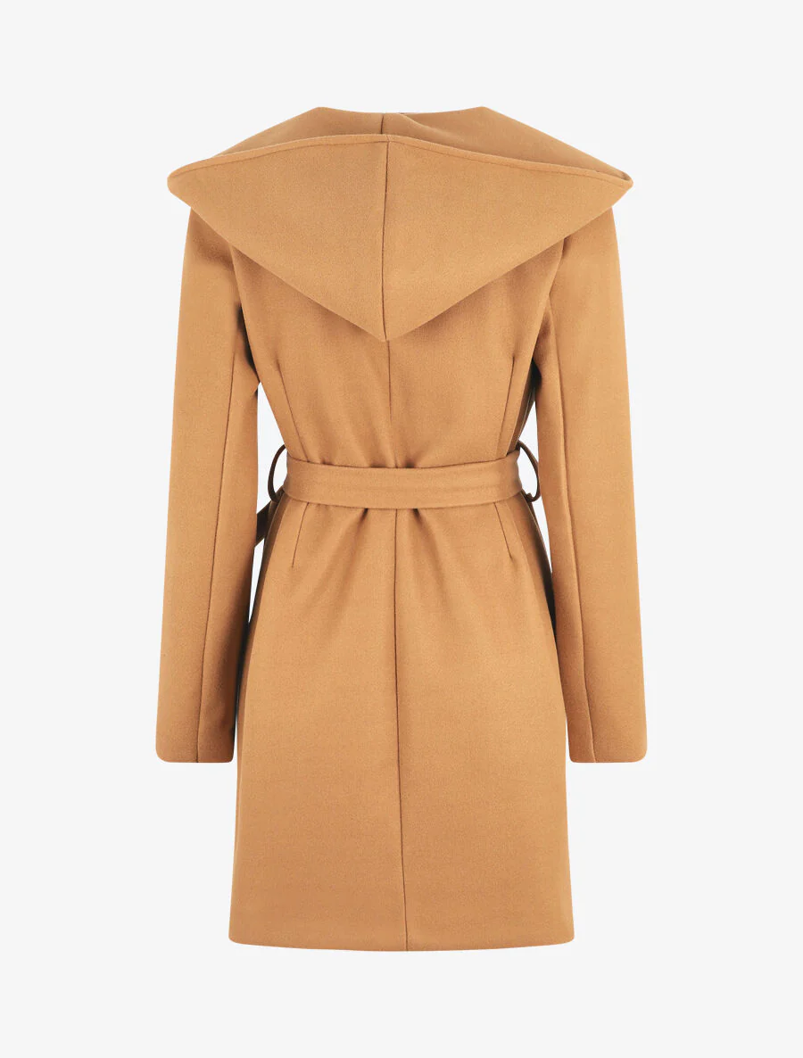 Manteau long à capuche et col châle - Camel - Image 2