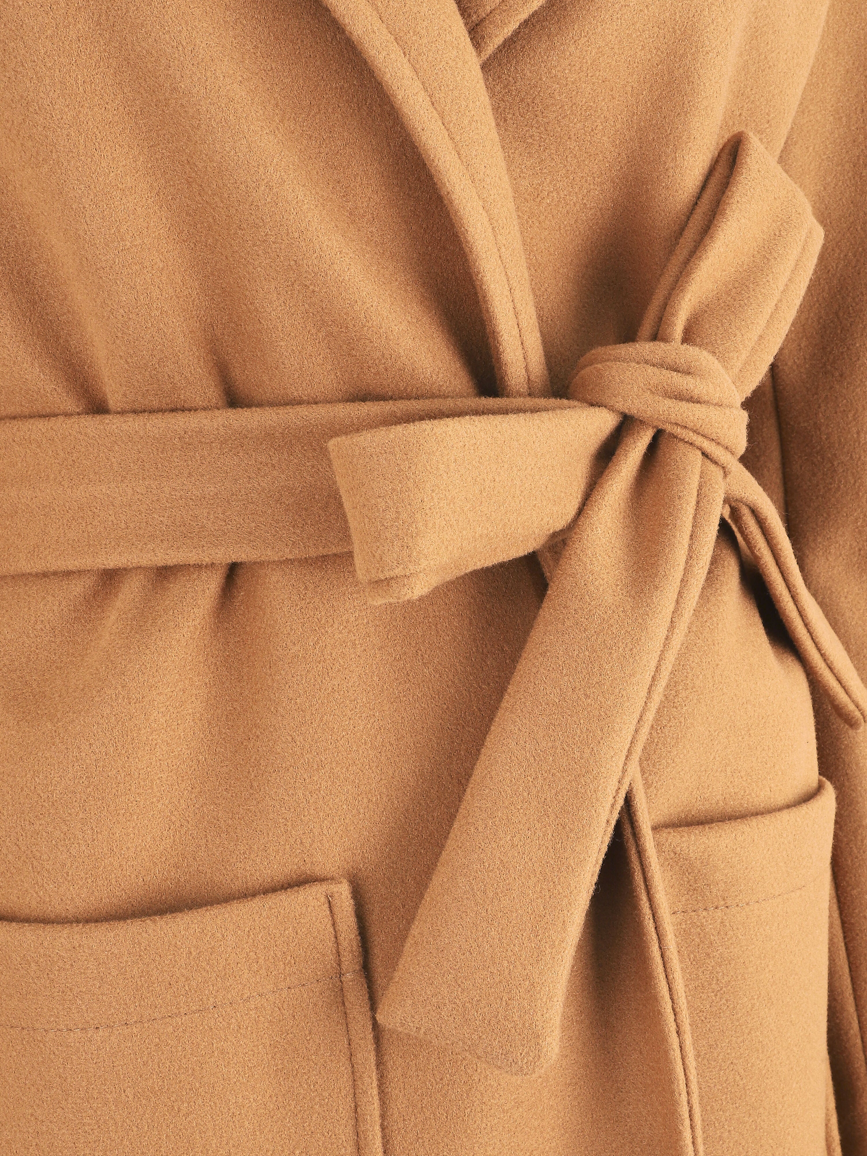 Manteau long à capuche et col châle - Camel - Image 3