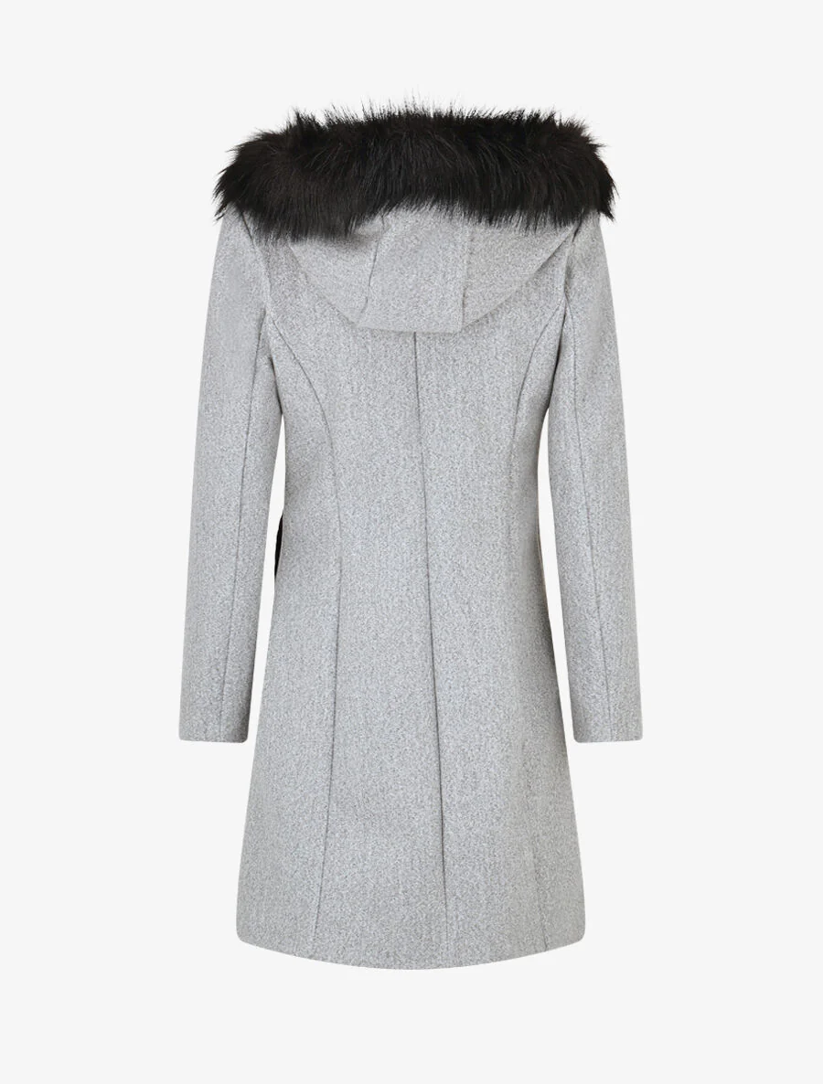 Manteau long à capuche et fourrure synthétique - Gris - Image 2