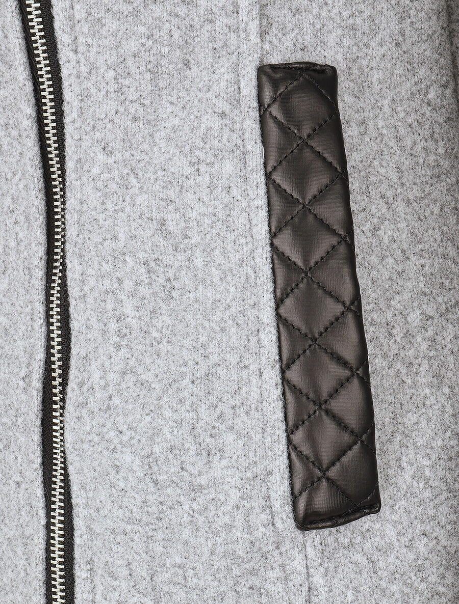 Manteau long à capuche et fourrure synthétique - Gris - Image 3