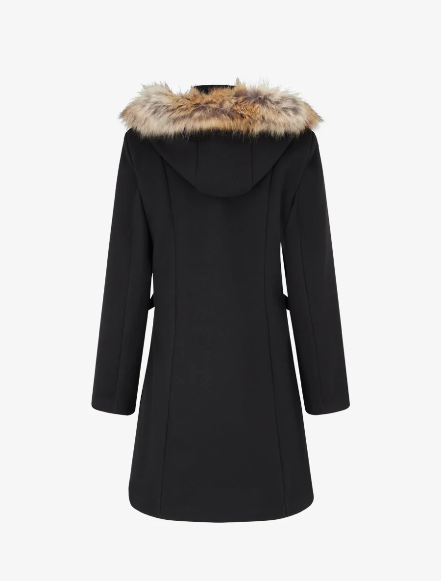 Manteau long à capuche et zip - Noir - Image 2