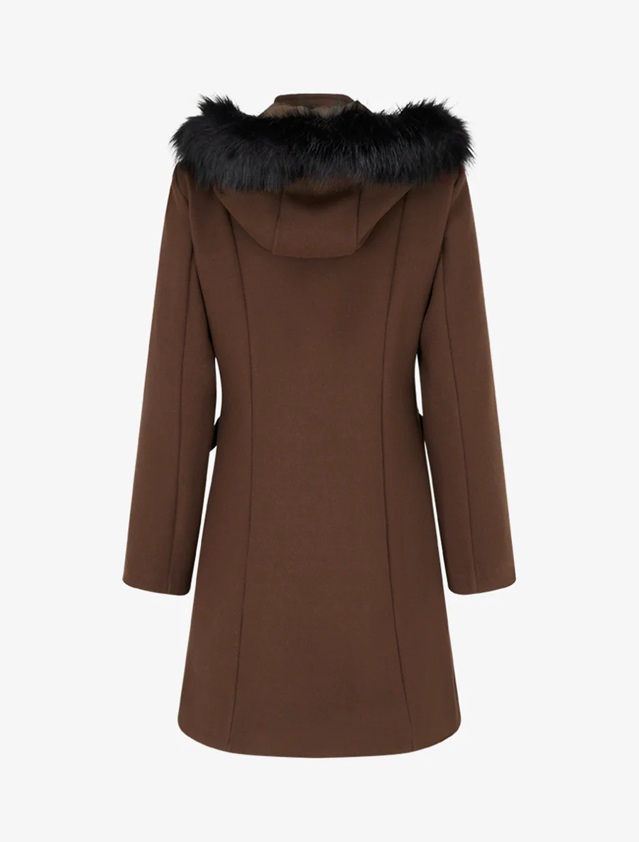 Manteau long à capuche et zip - Marron - Image 2