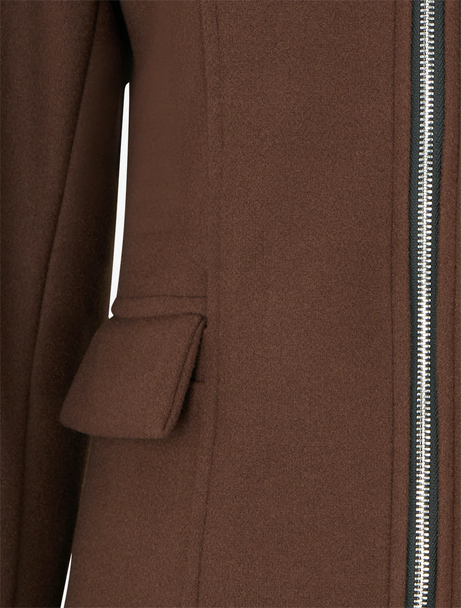 Manteau long à capuche et zip - Marron - Image 3