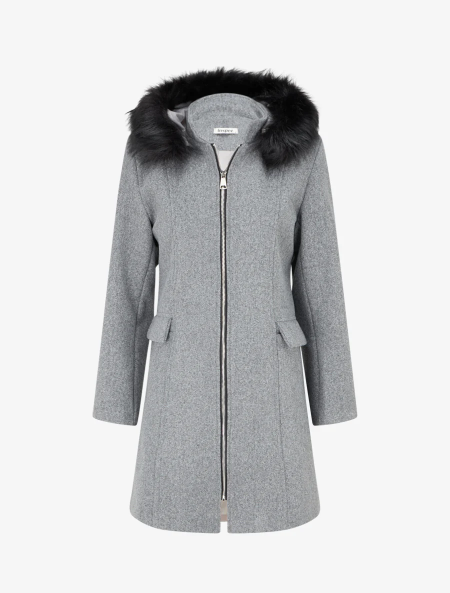 Manteau long à capuche et zip - Gris
