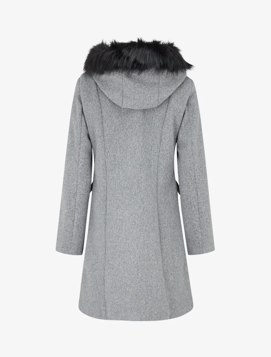 Manteau long à capuche et zip - Gris - Image 2