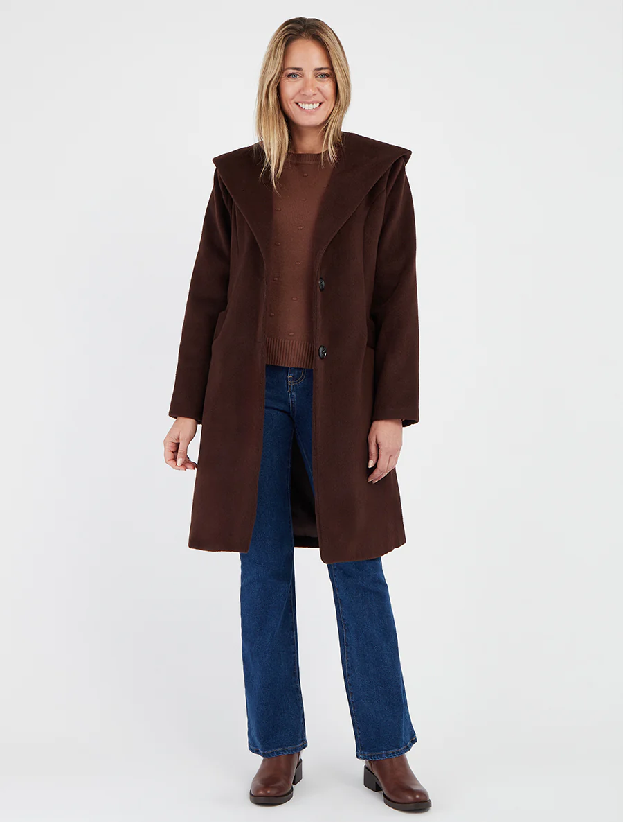 Manteau long à capuche - Marron - Image 4