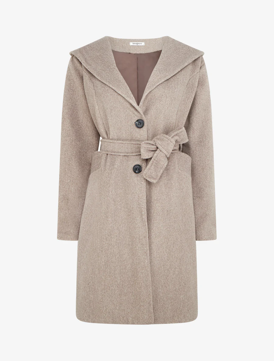 Manteau long à capuche - Taupe