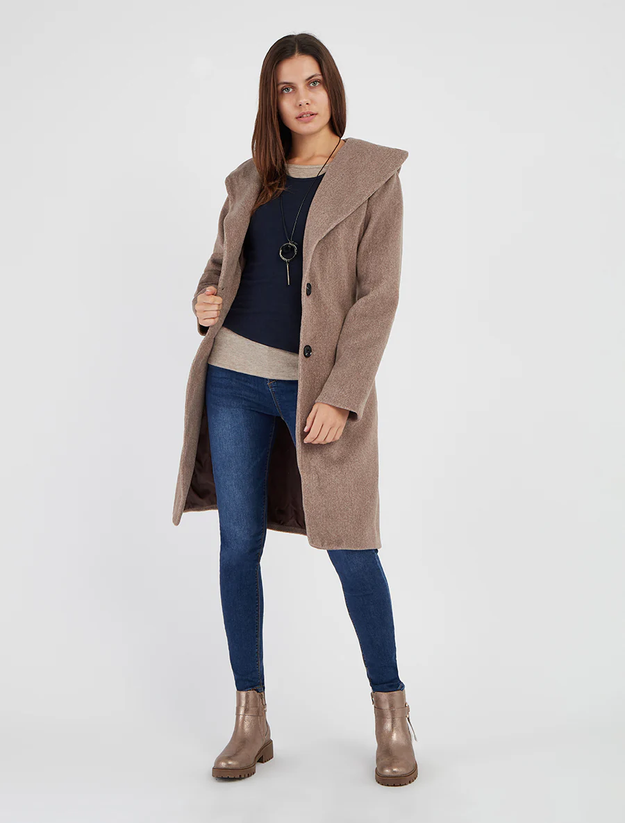 Manteau long à capuche - Taupe - Image 4