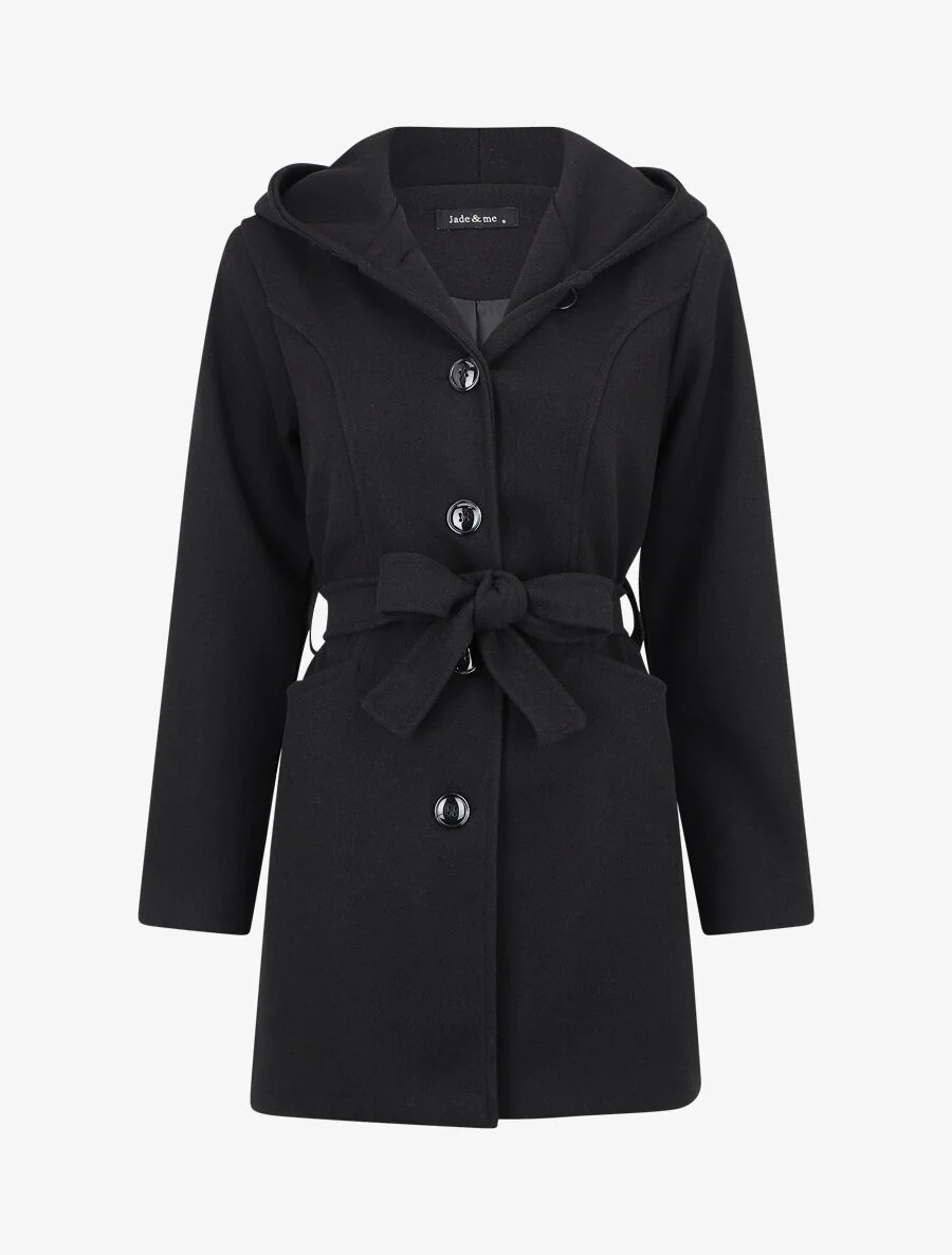 Manteau long à capuche uni - Noir