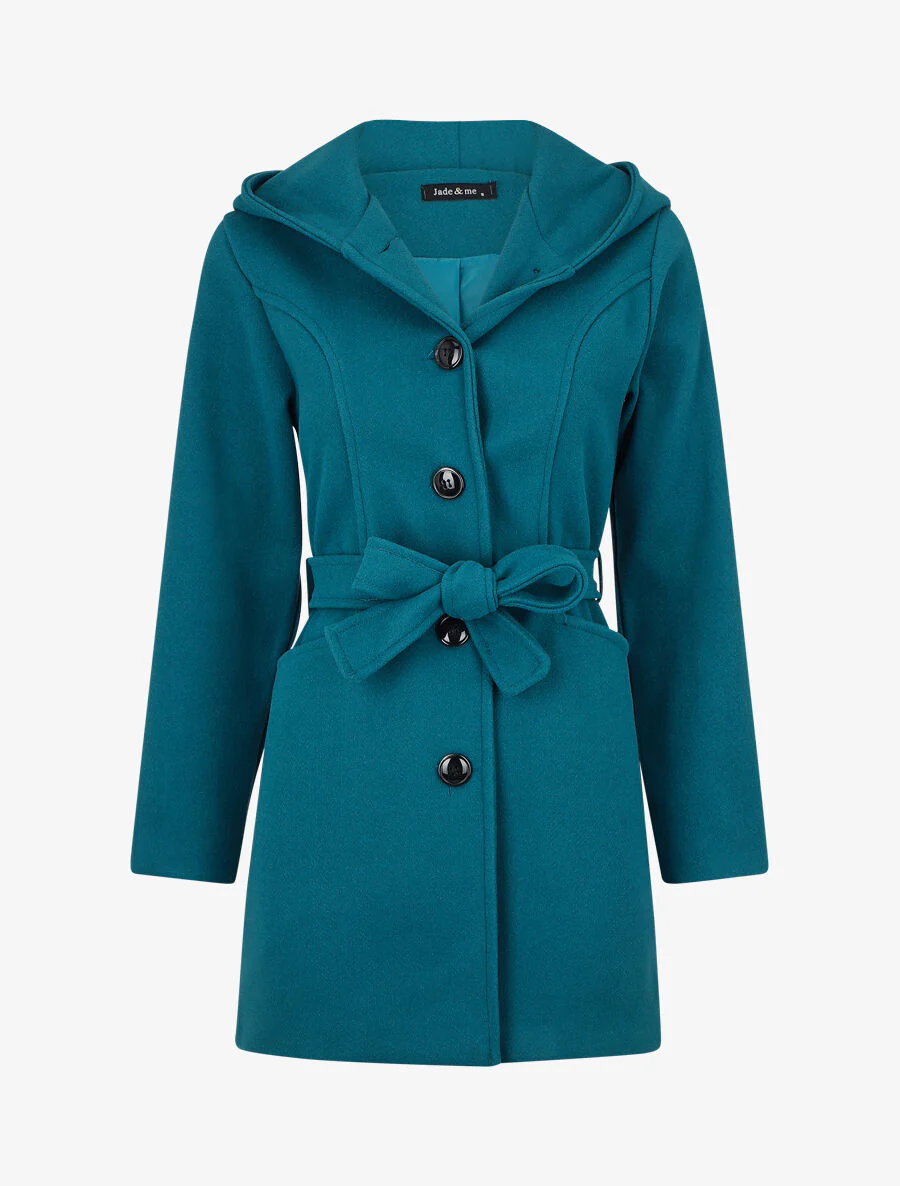 Manteau long à capuche uni - Bleu canard