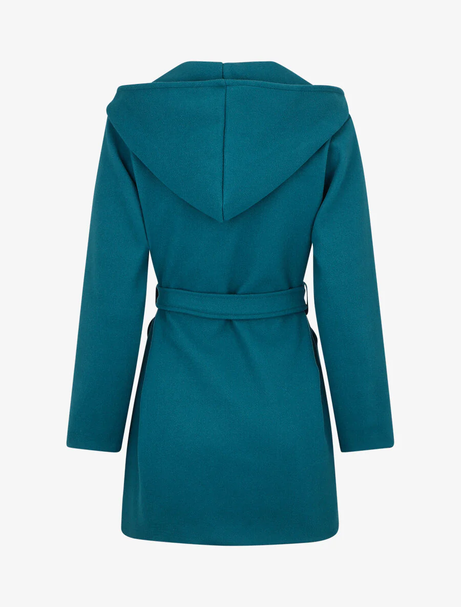 Manteau long à capuche uni - Bleu canard - Image 2