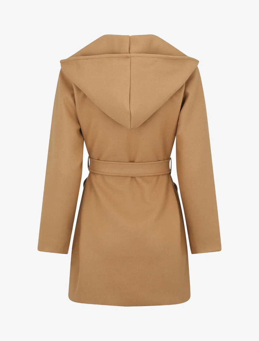 Manteau long à capuche uni - Camel - Image 2