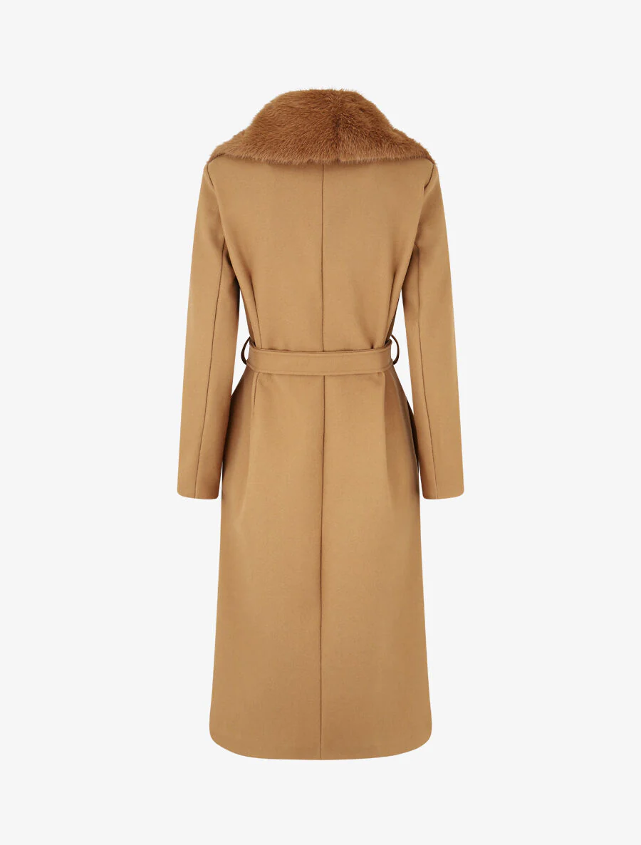 Manteau long à col en fourrure synthétique - Camel - Image 2