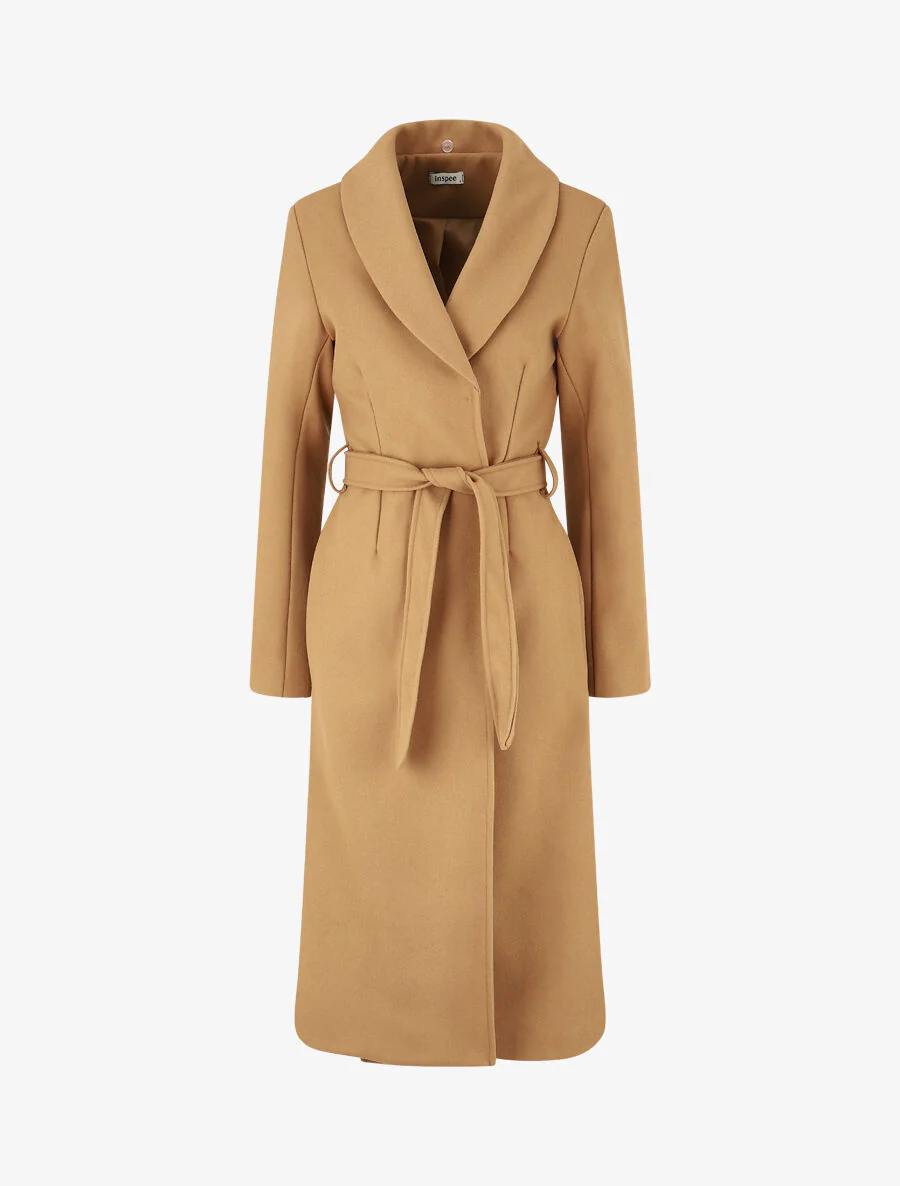 Manteau long à col en fourrure synthétique - Camel - Image 4