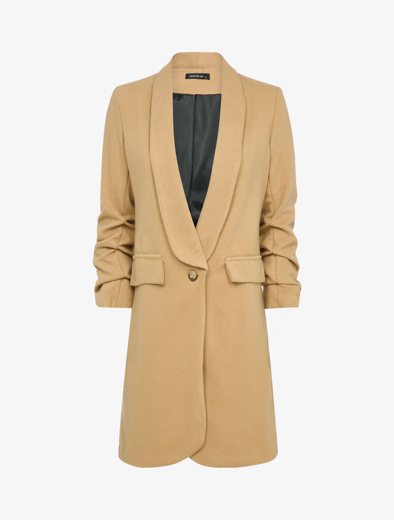 Manteau long à manches froncées - Camel
