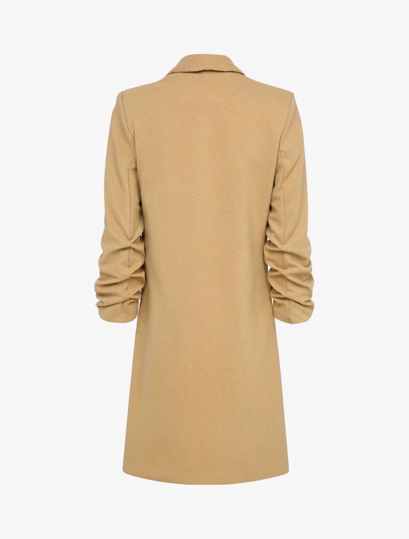 Manteau long à manches froncées - Camel - Image 2