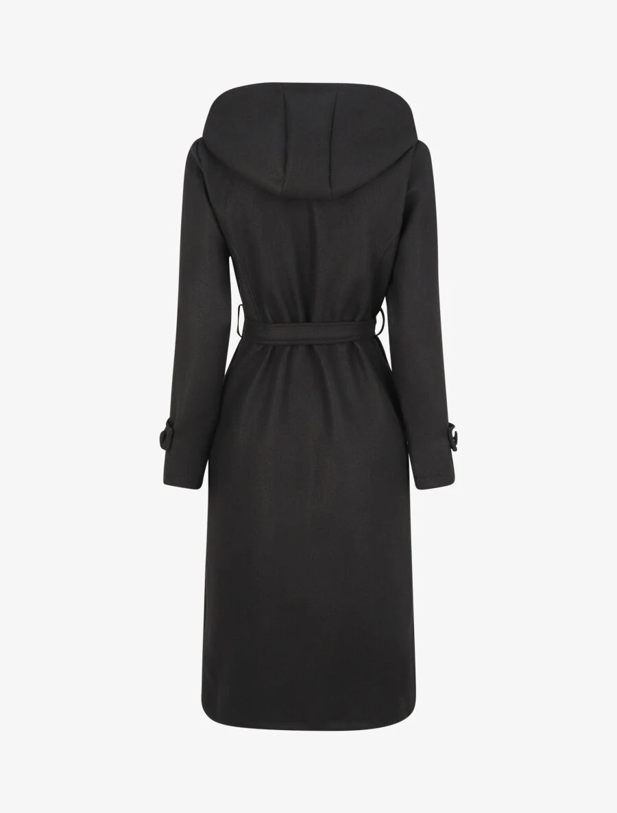 Manteau long à pans croisés et capuche - Noir - Image 2