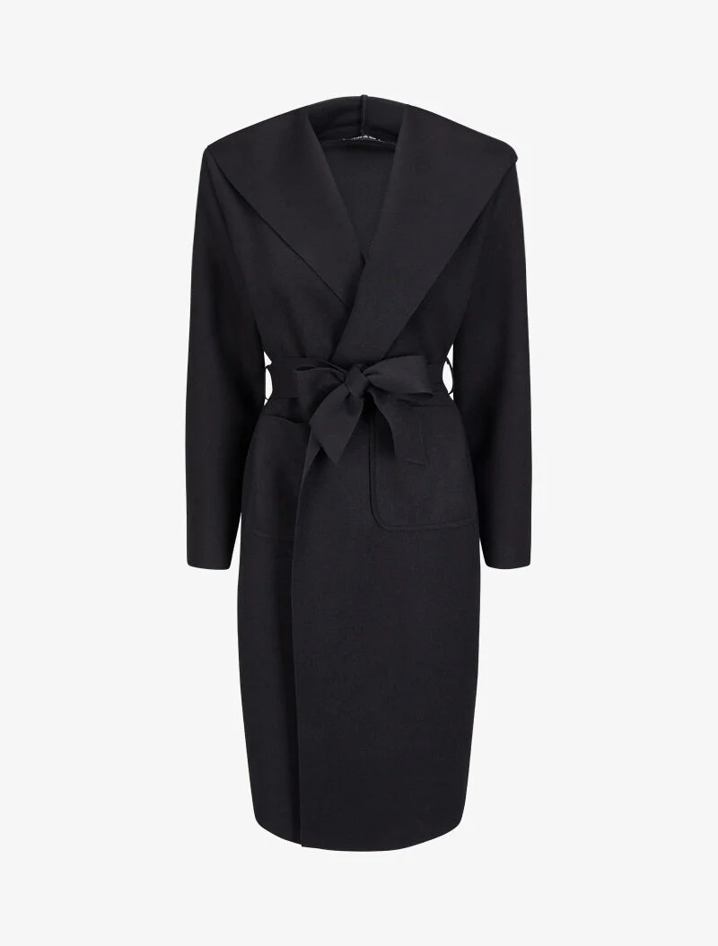 Manteau long ceinturé à capuche - Noir