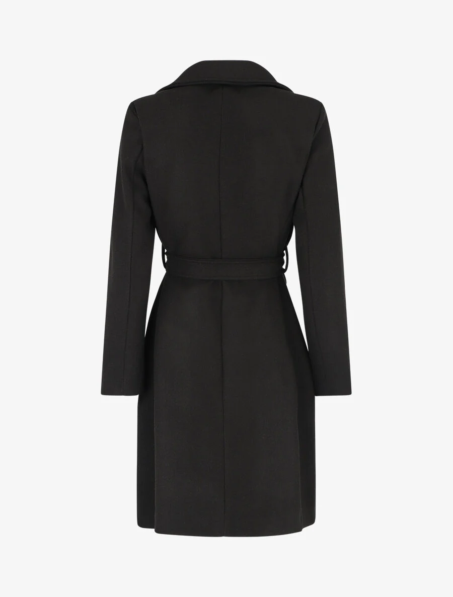 Manteau long ceinturé à col crantée - Noir - Image 2