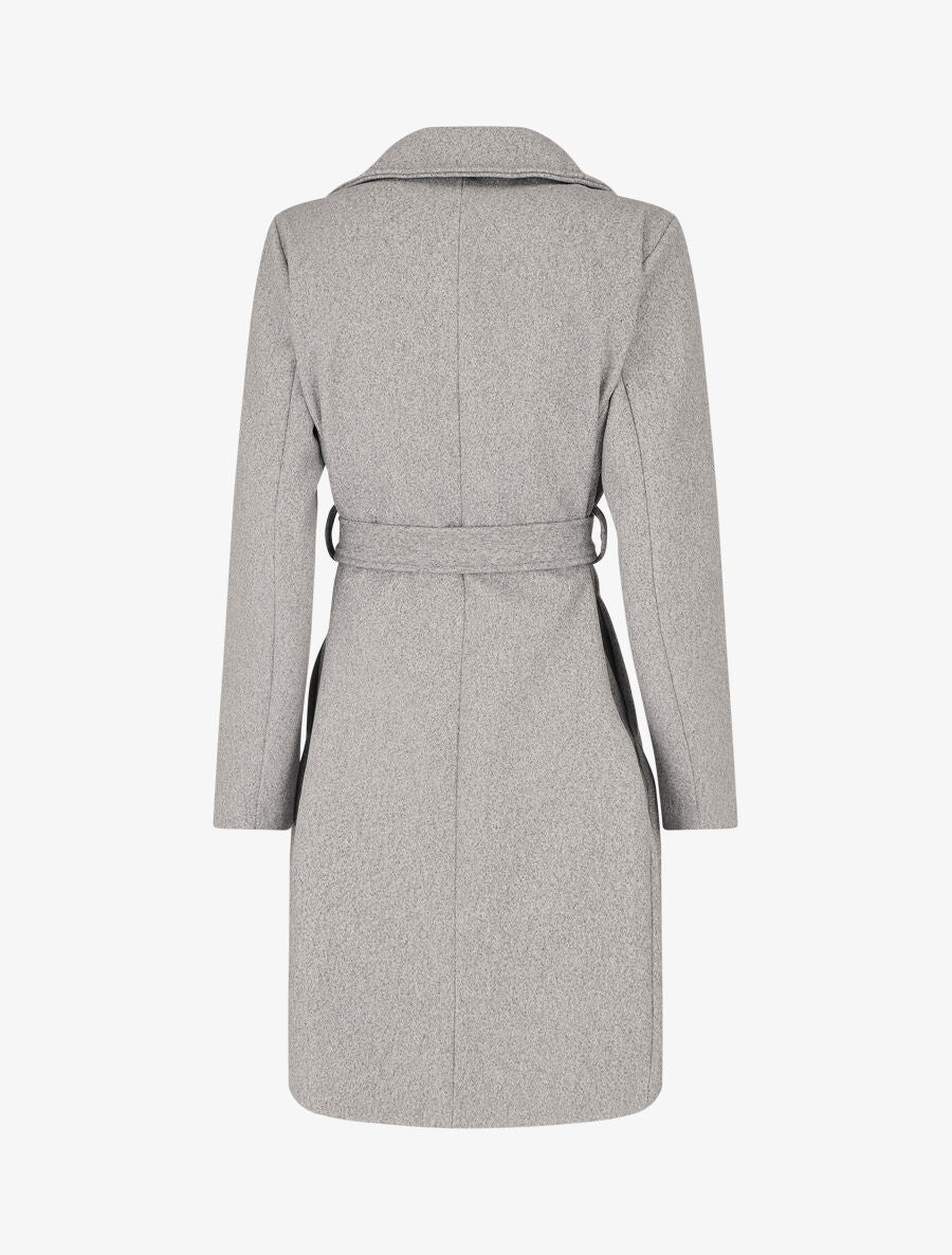 Manteau long ceinturé à col crantée - Gris chiné - Image 2