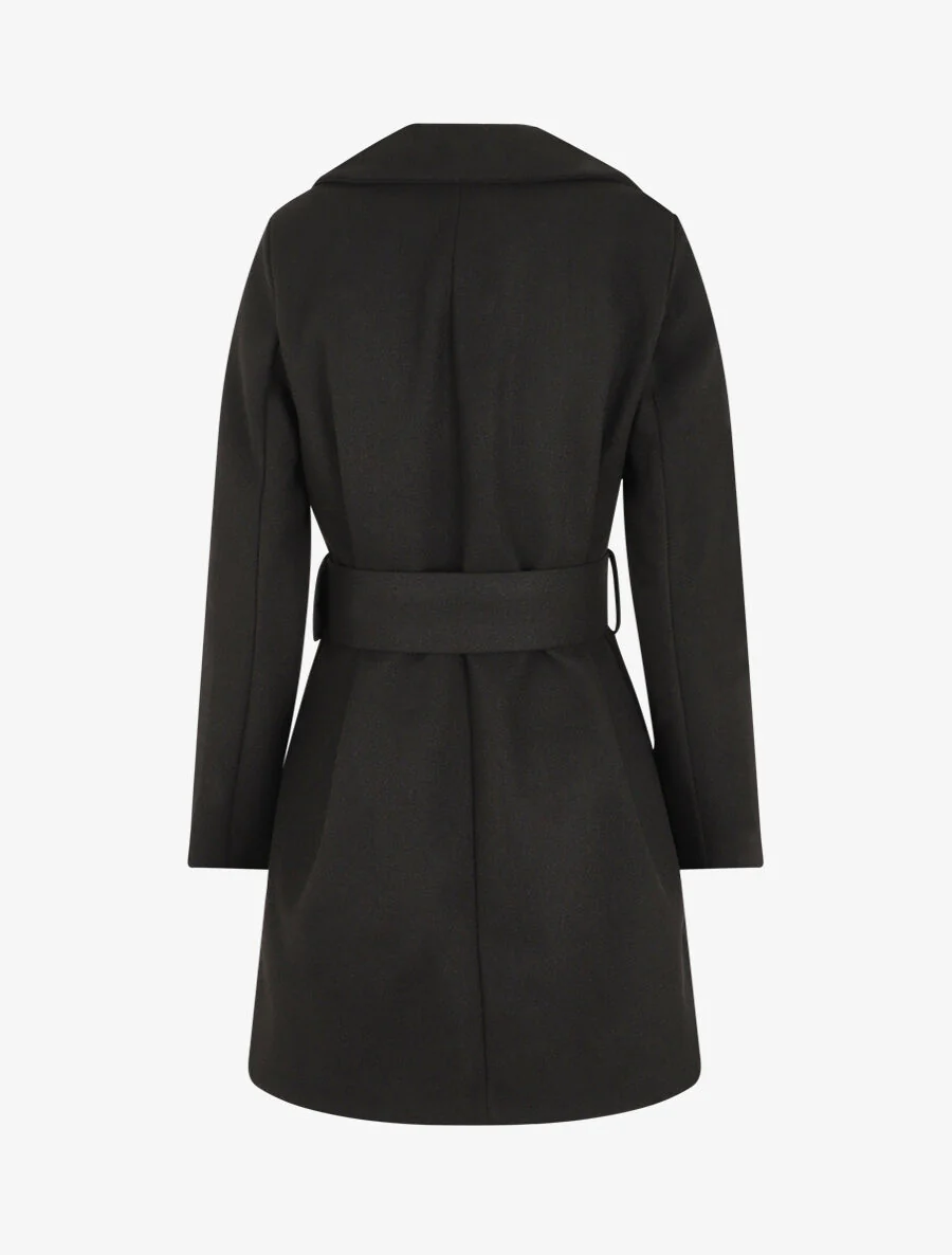 Manteau long ceinturé à col cranté - Noir - Image 2