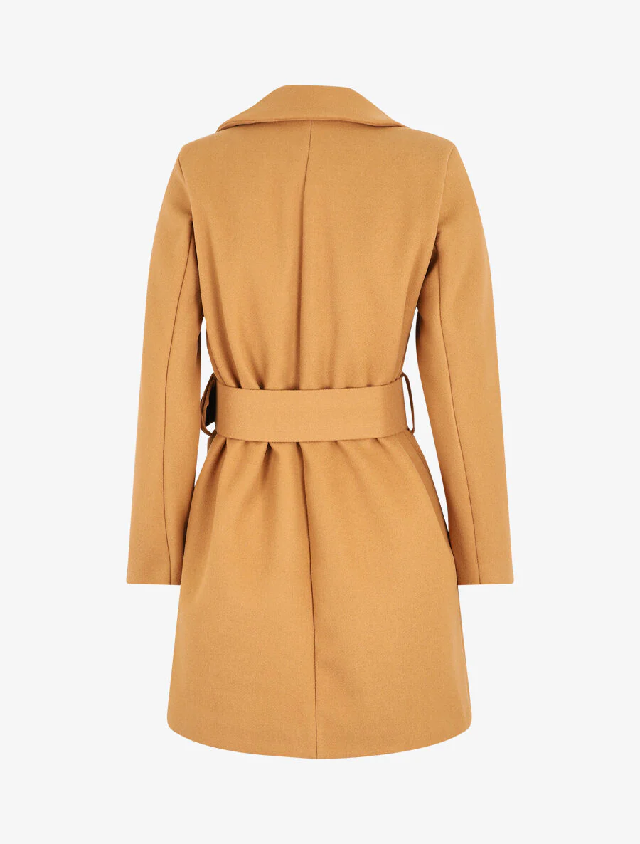 Manteau long ceinturé à col cranté - Camel - Image 2