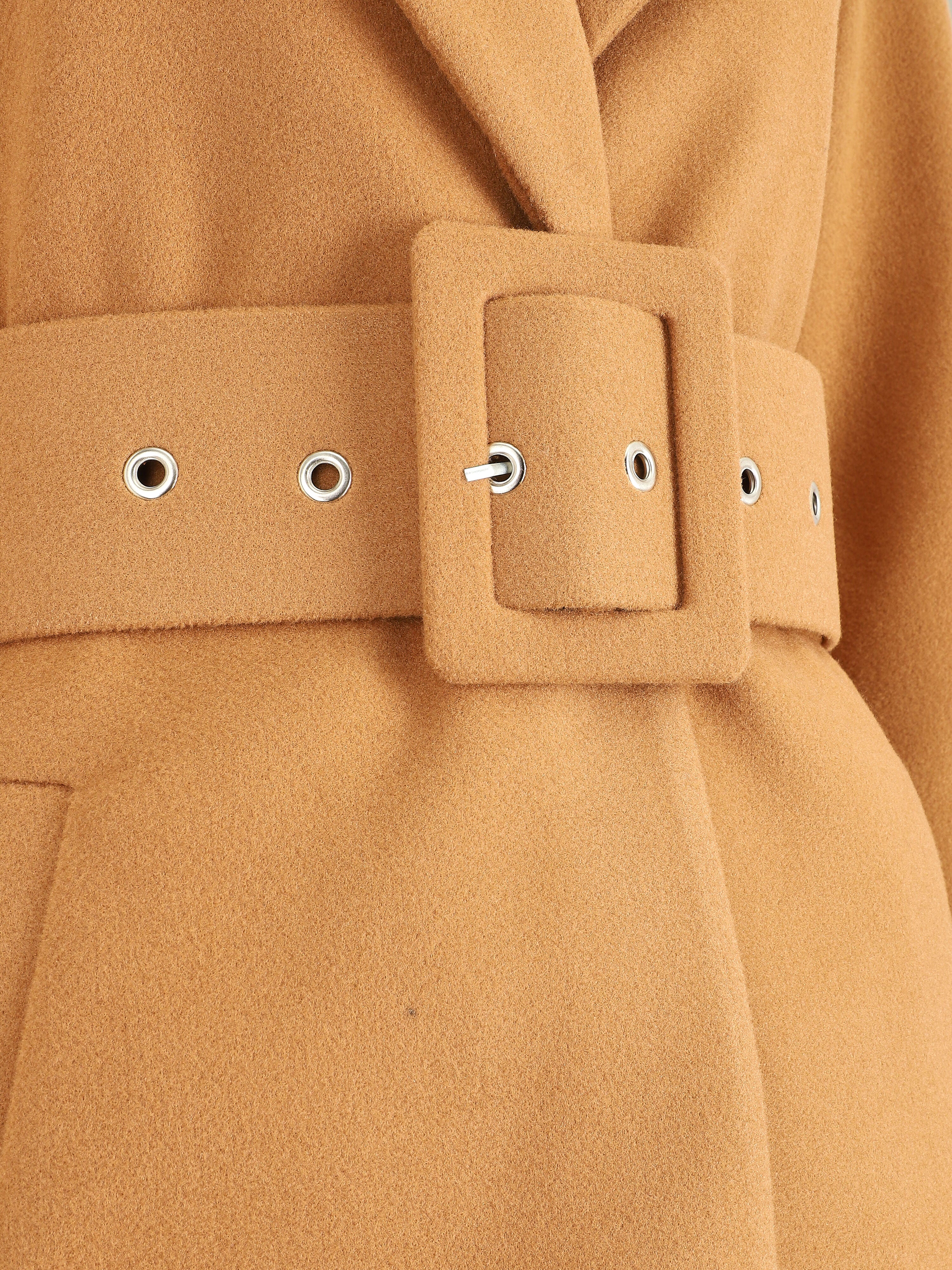 Manteau long ceinturé à col cranté - Camel - Image 3