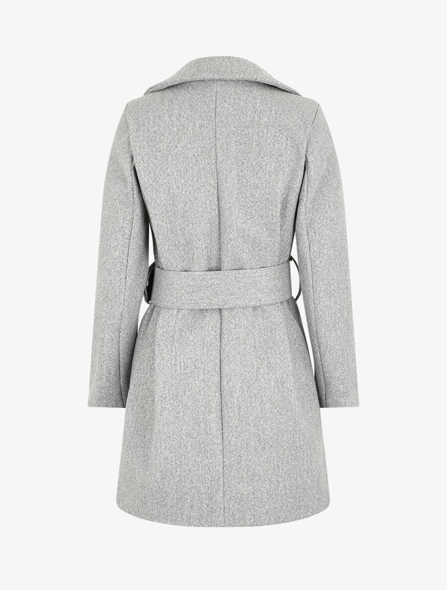 Manteau long ceinturé à col cranté - Gris - Image 2