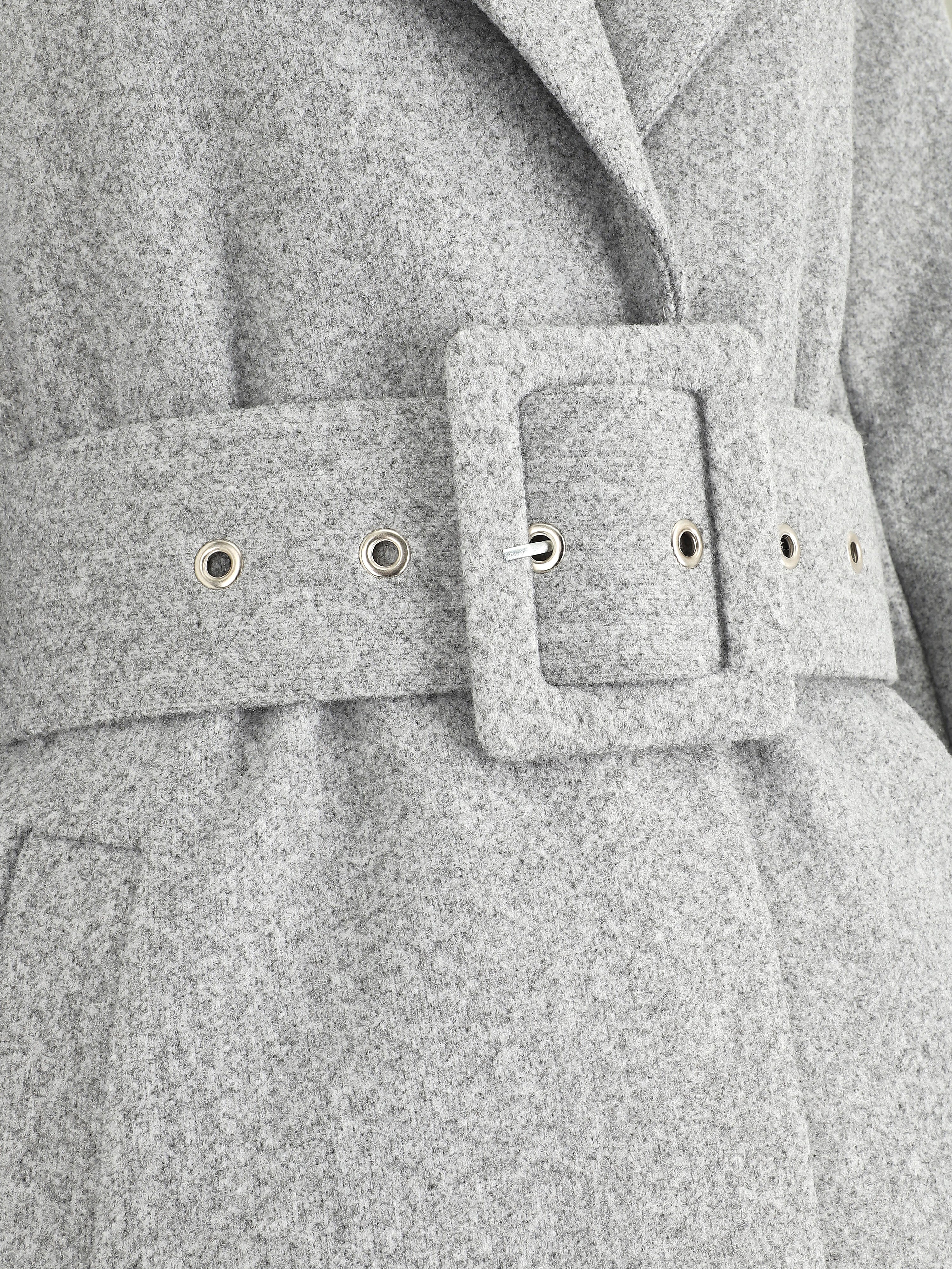 Manteau long ceinturé à col cranté - Gris - Image 3
