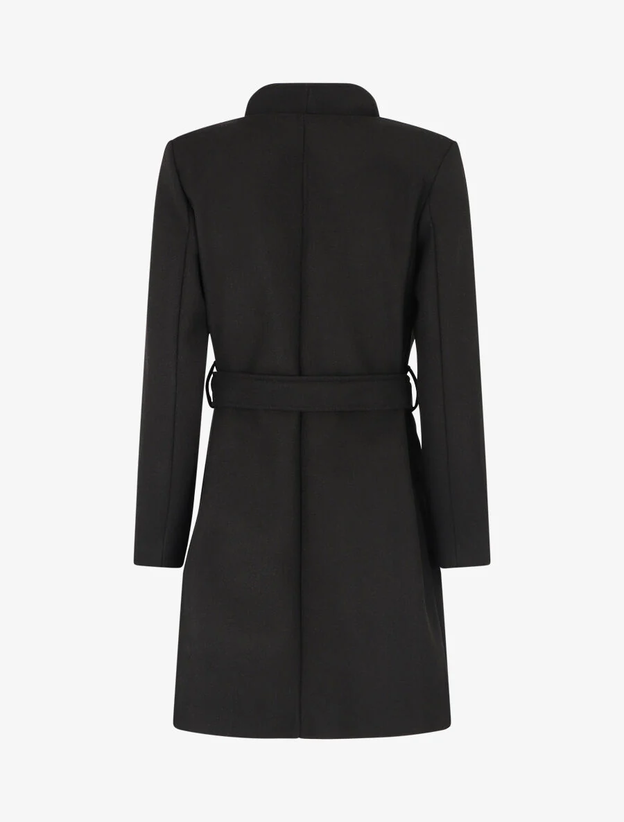Manteau long ceinturé à col droit - Noir - Image 2