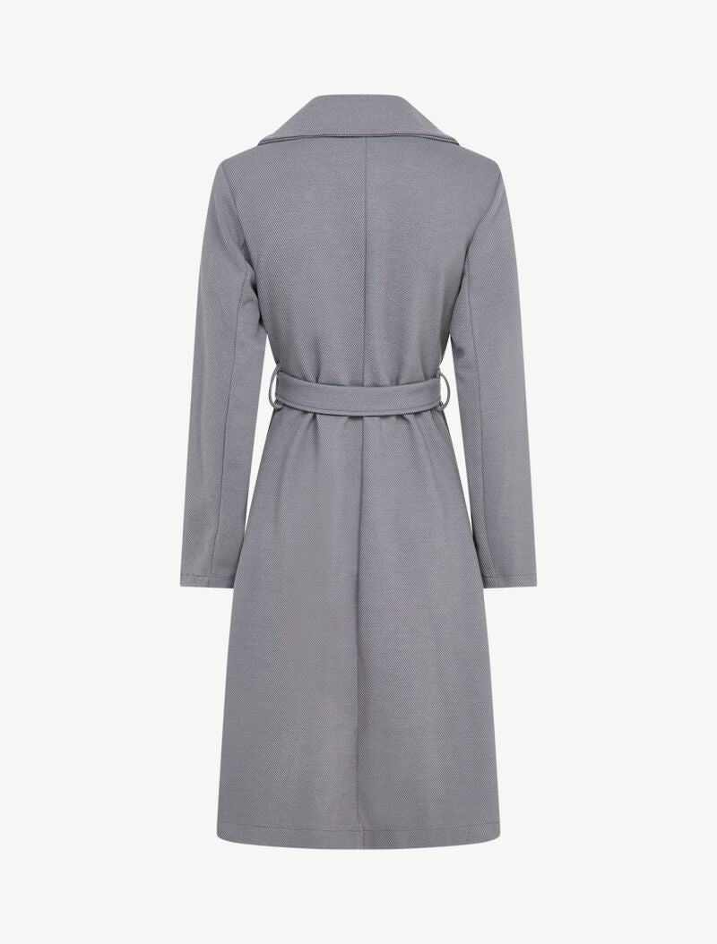 Manteau long ceinturé en feutrine striée - Gris - Image 2
